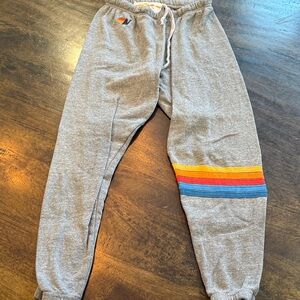Aviator Nation Gray Joggers with Colorful Stripes